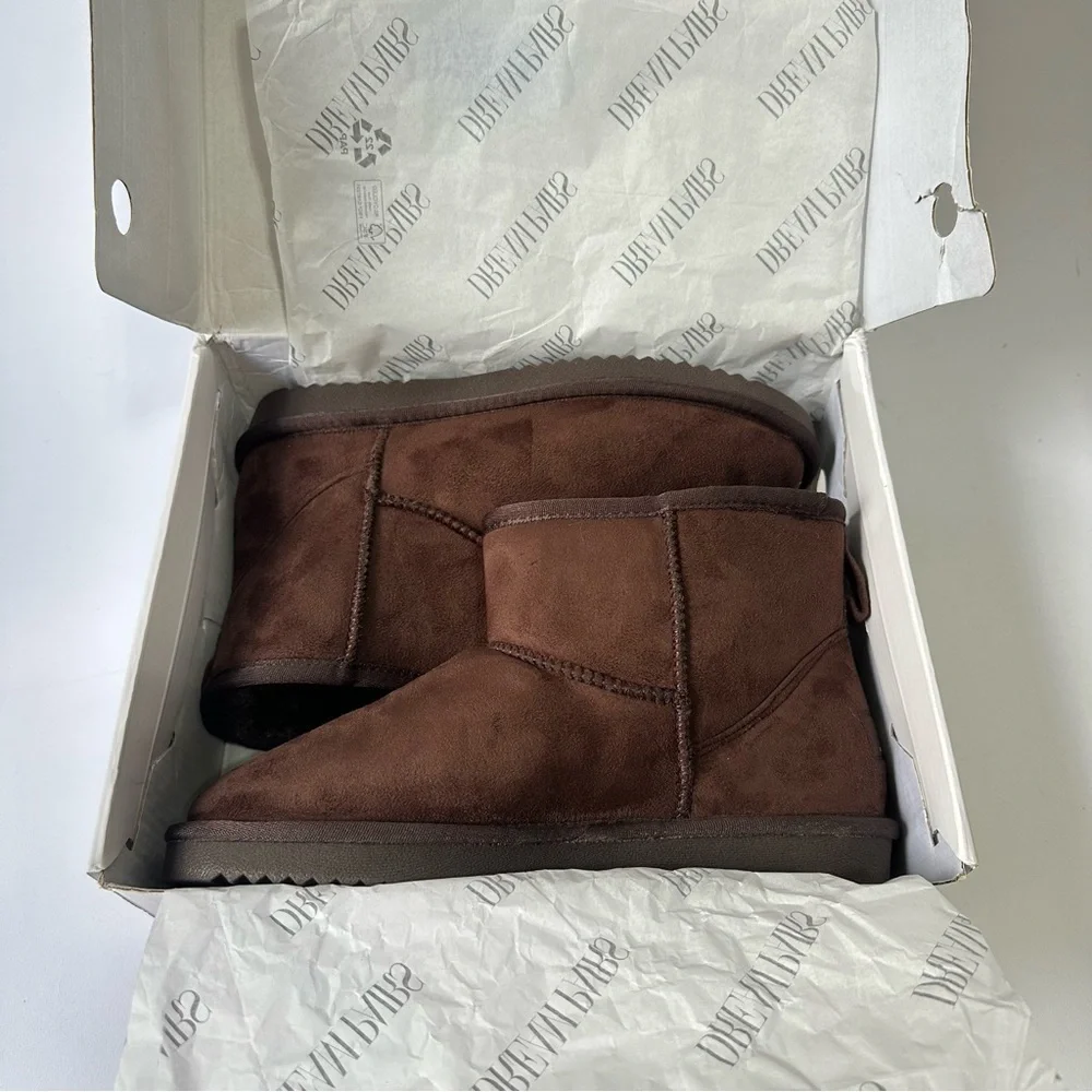 NEW DREAM PAIRS Brown Winter Snow Boots Faux Fur short Ankle Boots Booties